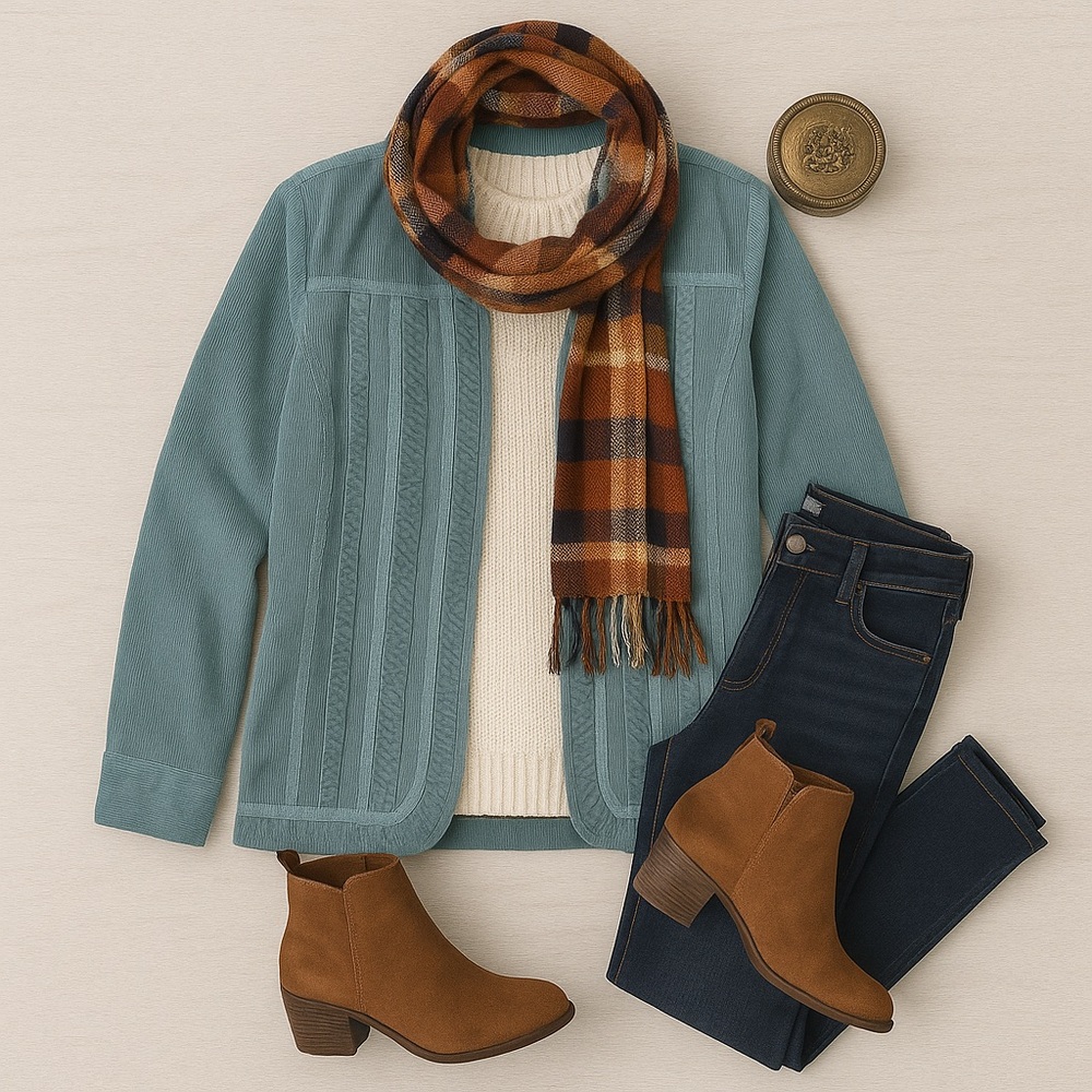 Chico's Teal Jacket with Cream Jacket